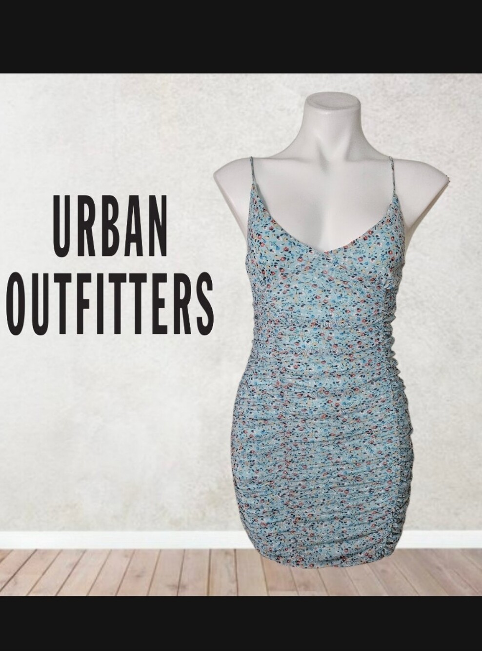 Urban Outfitters Blue Floral Ruched Slip Dress Small